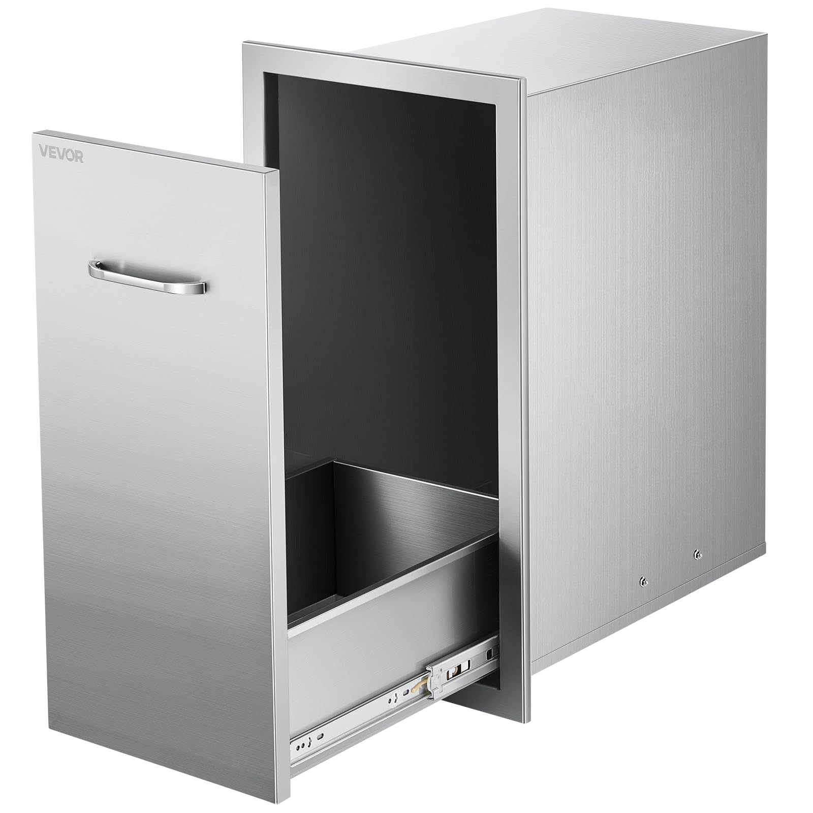 VEVOR outdoor trash drawer front view in brushed stainless steel for outdoor kitchens