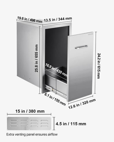 VEVOR outdoor trash drawer open with smooth ball-bearing slides in action