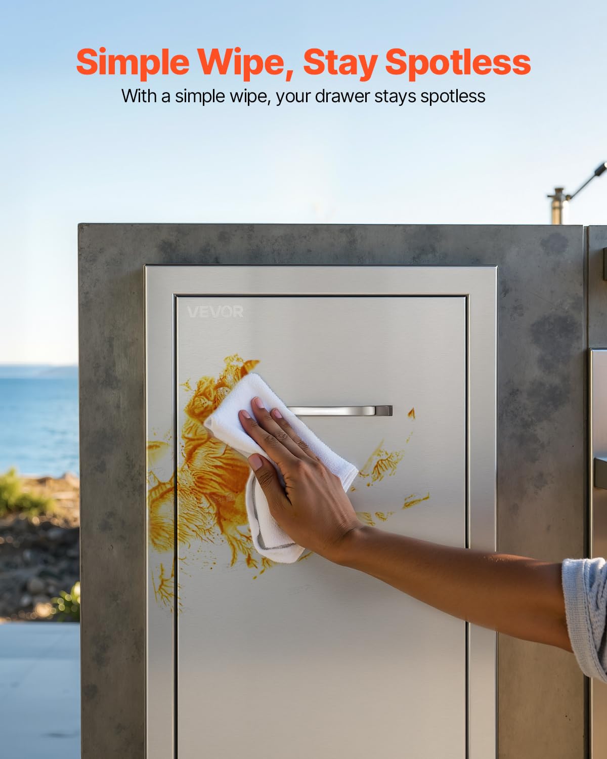 VEVOR outdoor kitchen trash drawer weatherproof design in rain and wind