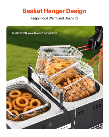 VEVOR floor-standing fryer with hanging rod for draining and warming
