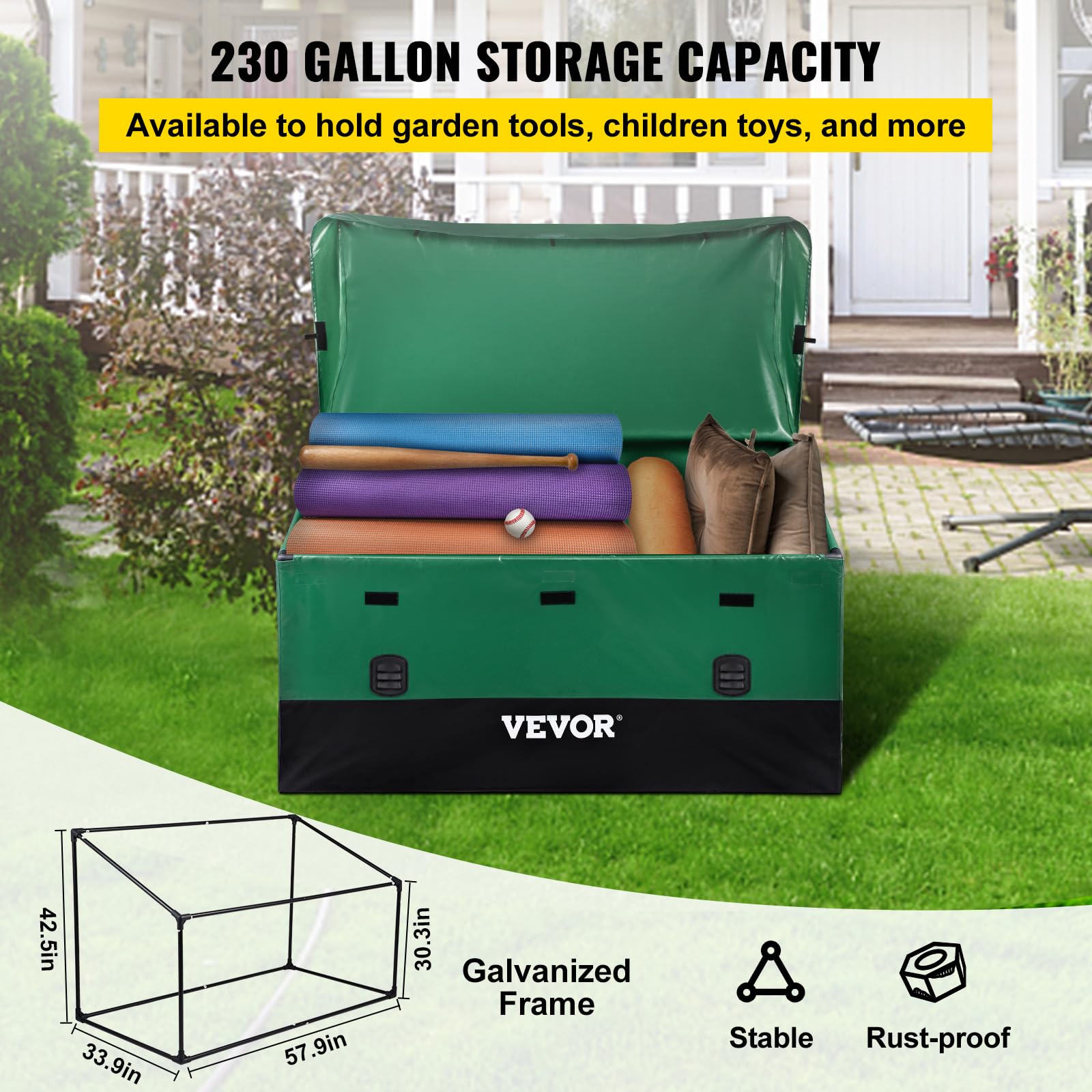 VEVOR deck box with 2-inch slope for efficient water drainage.