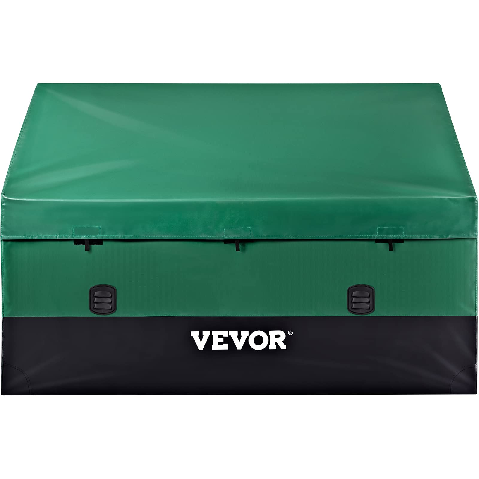 VEVOR Outdoor Storage Box organized with cushions, pool gear, and towels.