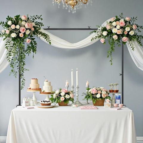 VEVOR over-the-table stand setup shows sturdy frame for balloon arches
