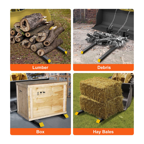 VEVOR pallet forks transporting hay bales during farm tasks