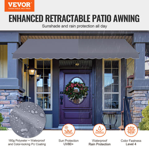 VEVOR patio awning retractable side crank in use for manual operation