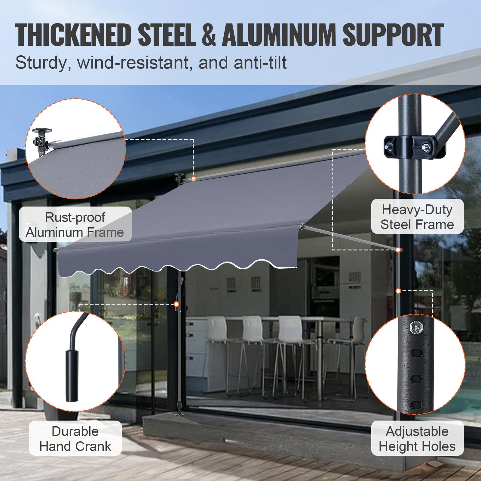 VEVOR patio awning retractable side view with shade