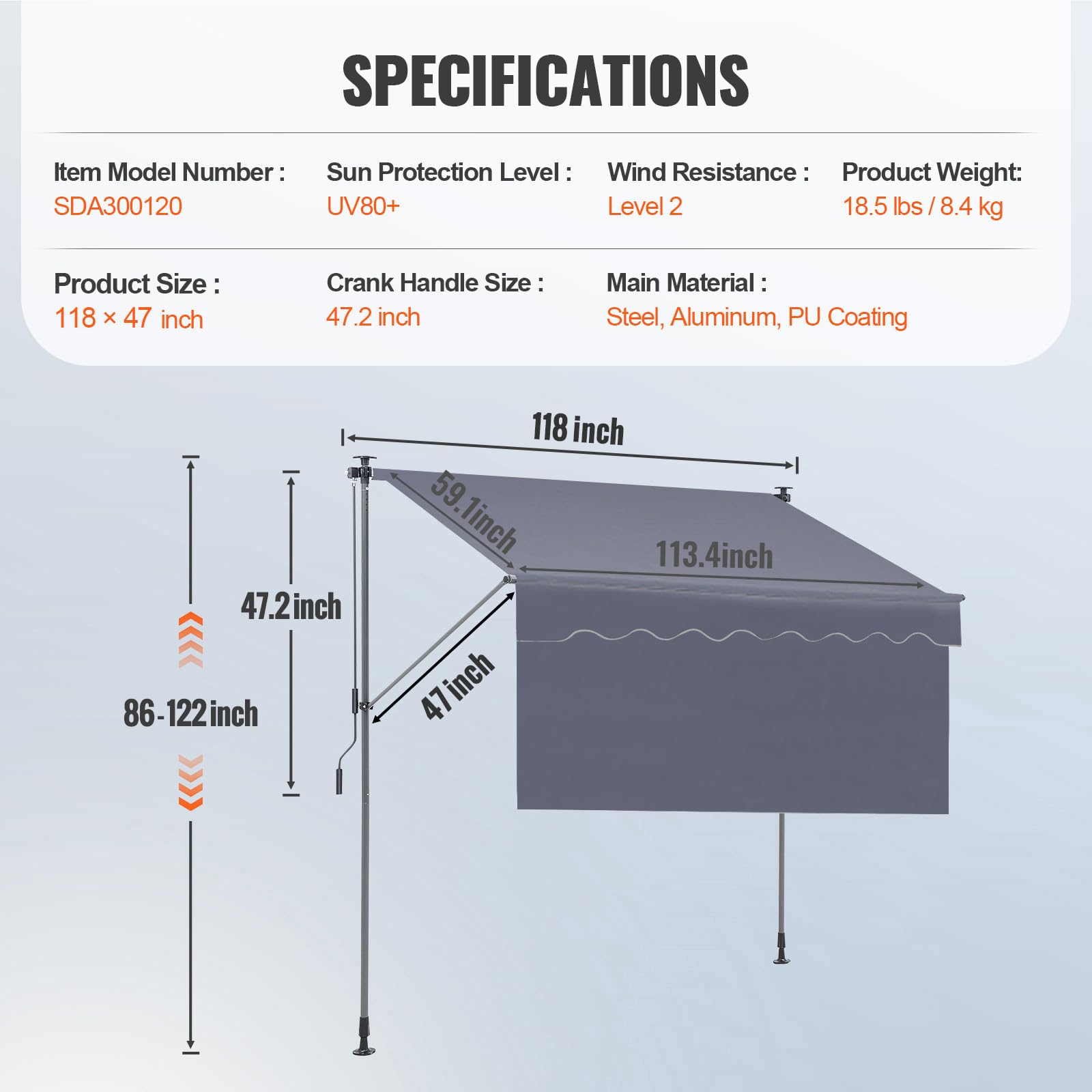 VEVOR patio awning retractable waterproof fabric close-up