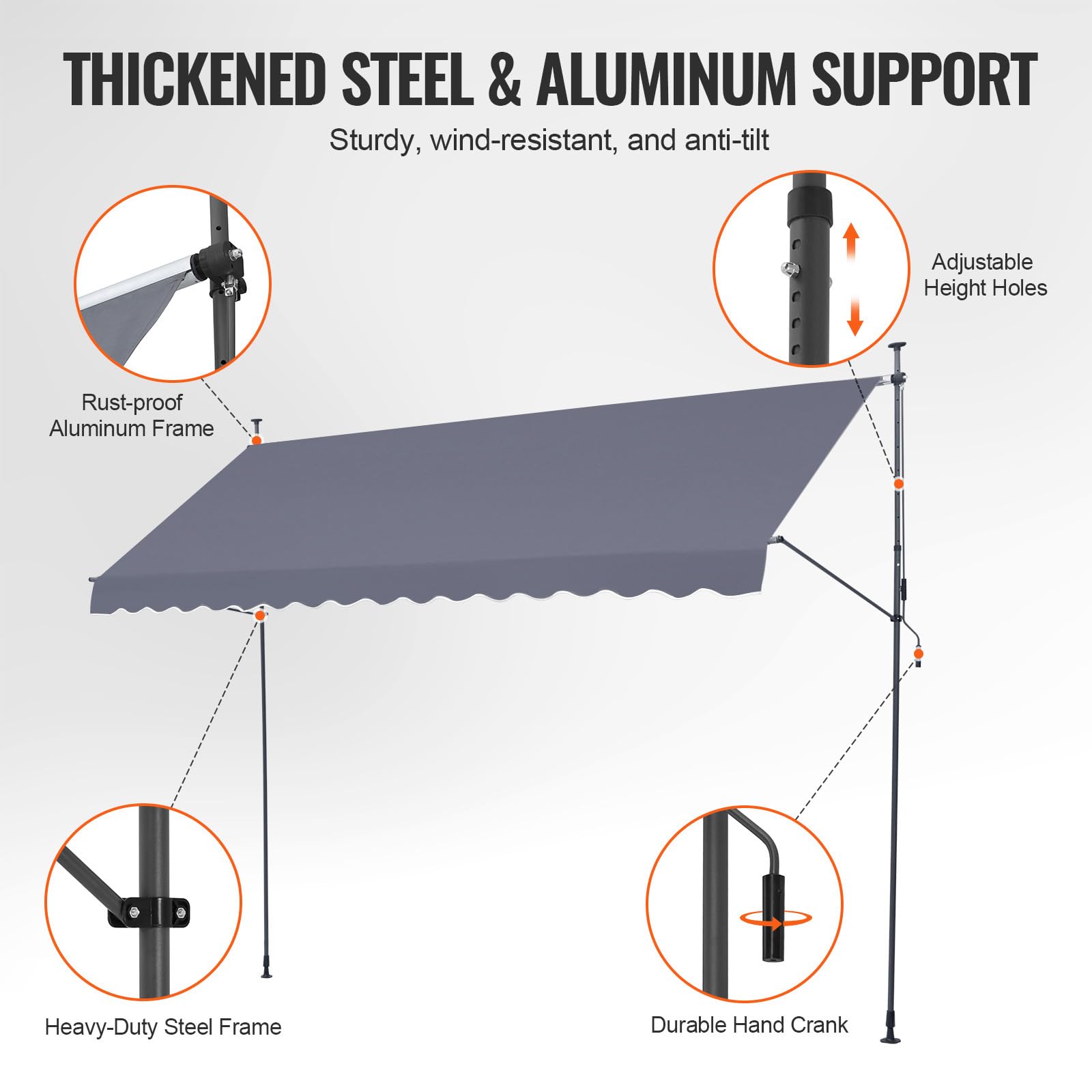 VEVOR patio awning steel frame highlighting durability and stability