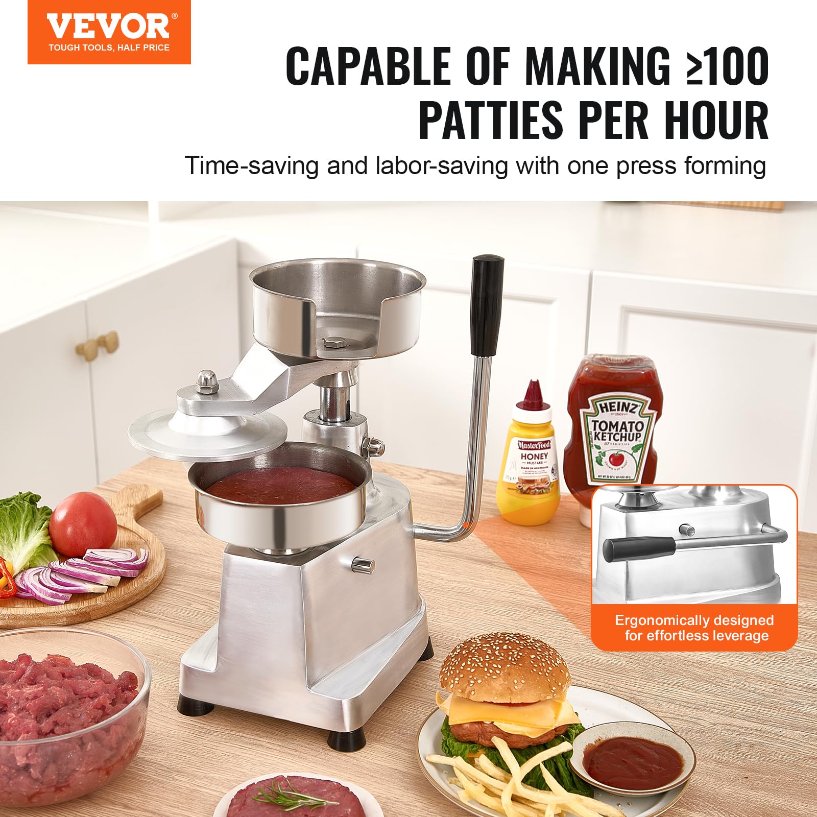 VEVOR 130mm patty diameter guides uniform burgers.