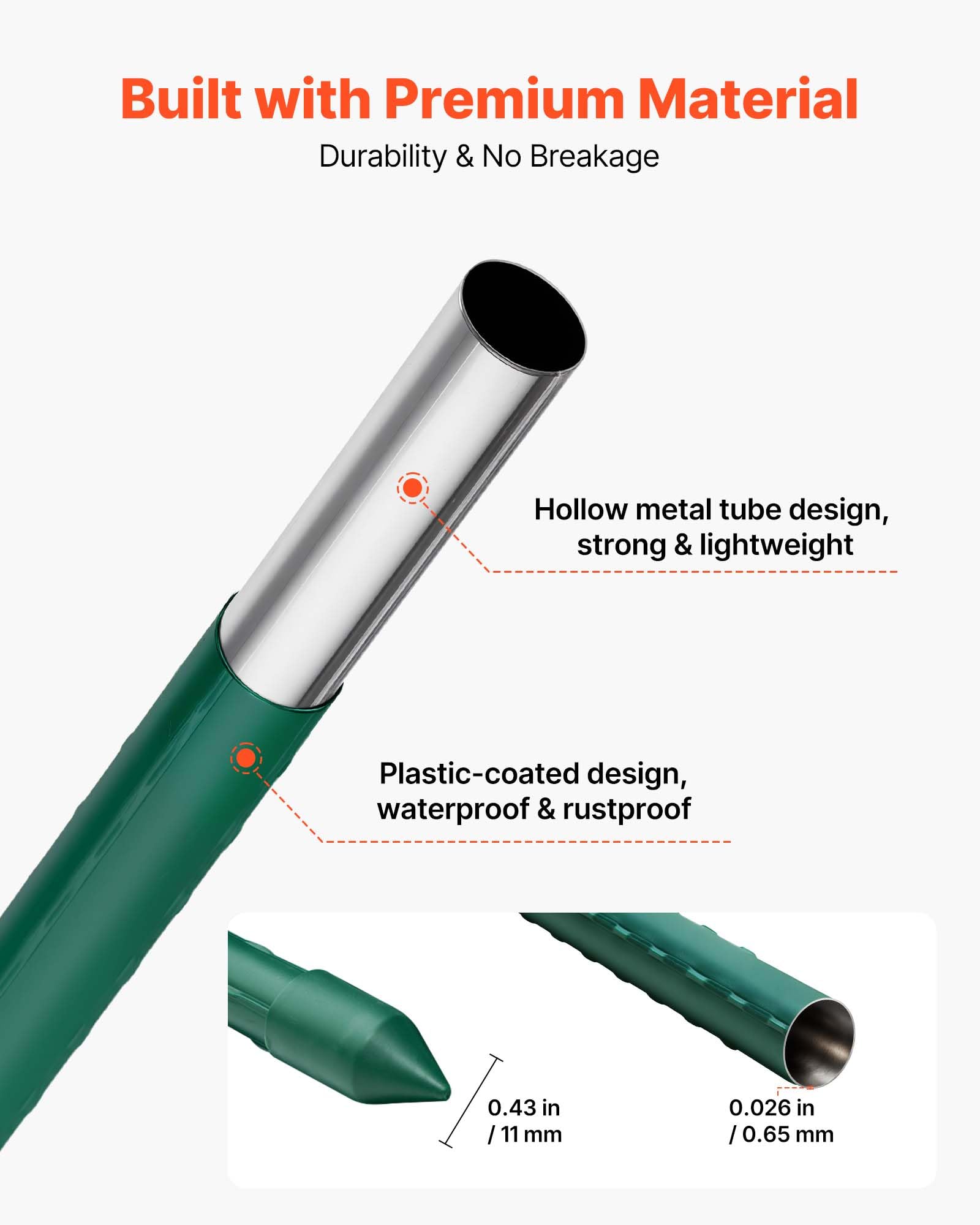 VEVOR PE-coated steel stake resists weathering and fading.