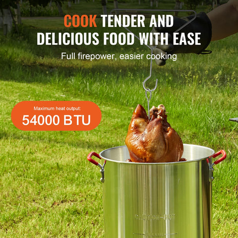 VEVOR perforated basket steamer enables quick frying and steaming outdoors.