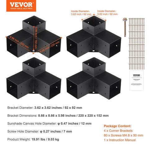 90 degree boot reinforcement on VEVOR brackets for stability.
