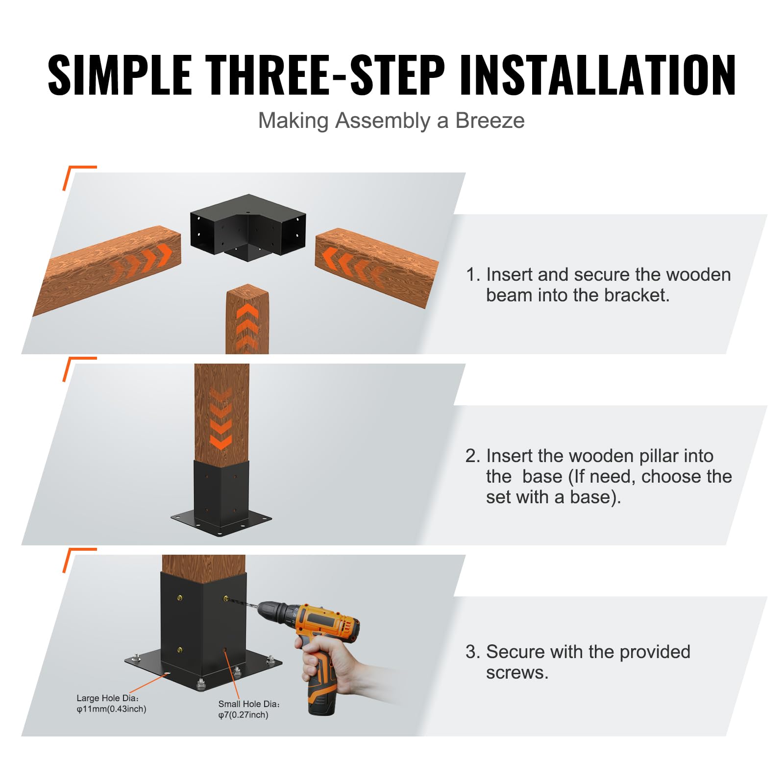 Included screws and guide for easy DIY pergola assembly by VEVOR.