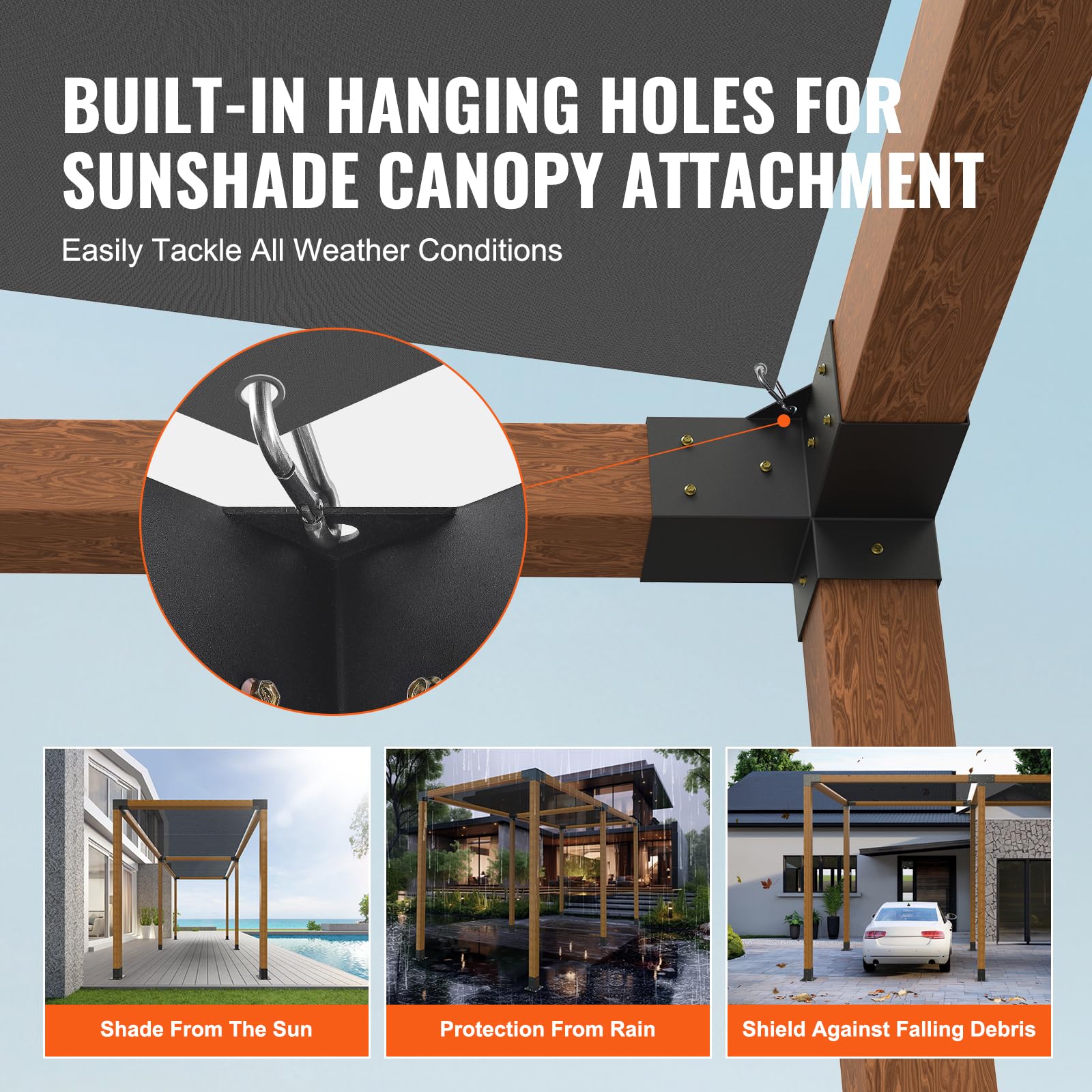 VEVOR sunshade attachment point for pergola brackets.
