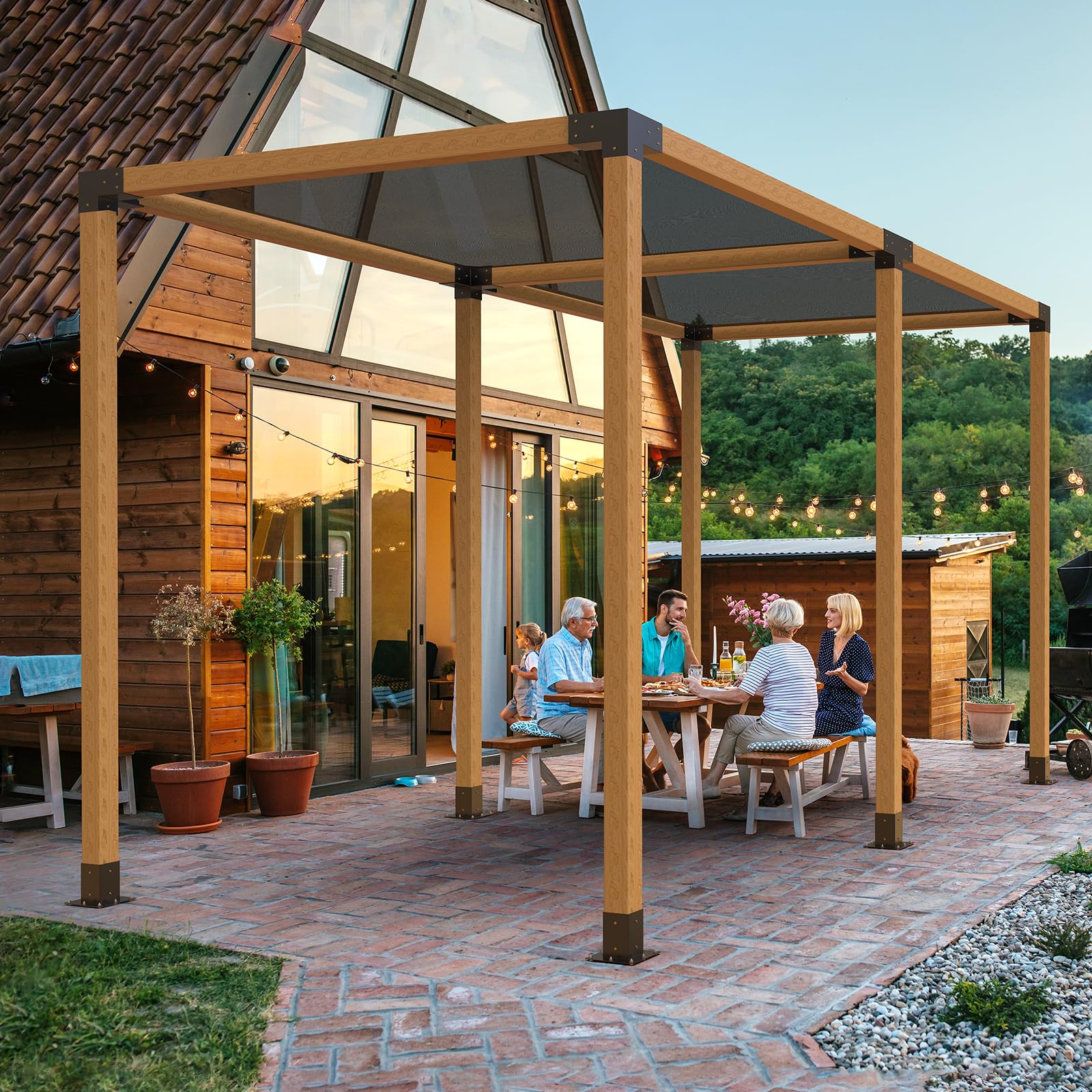 VEVOR pergola bracket in outdoor setting demonstrates weather resilience.