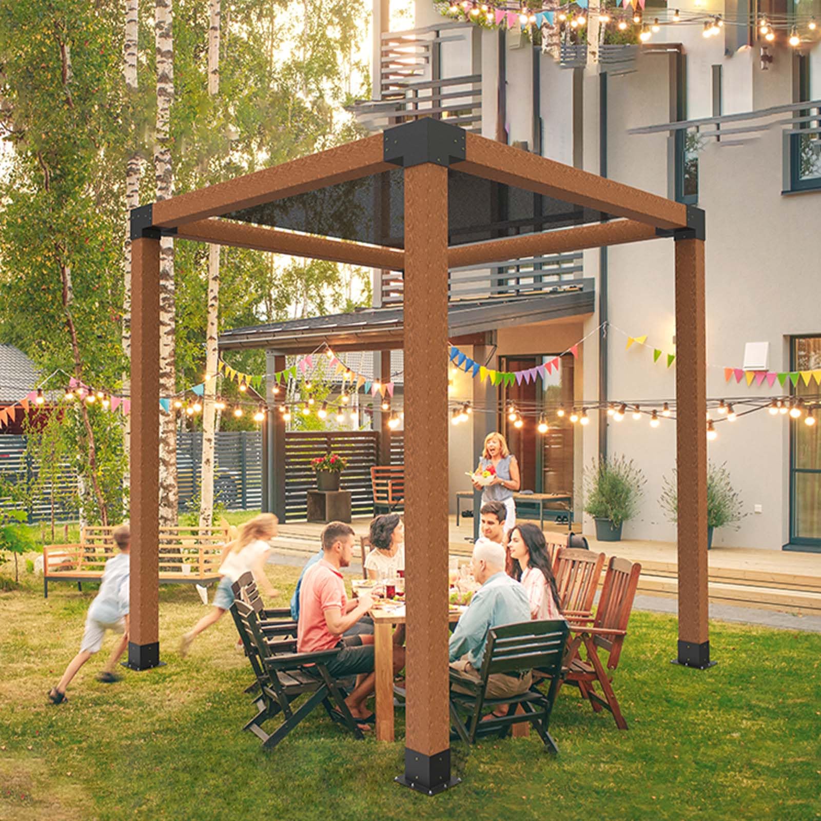 VEVOR pergola kit drainage holes close-up indicating lifespan extension