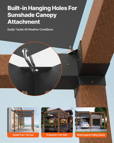 VEVOR pergola kit sunshade hole close-up illustrating hanging option for shade sail