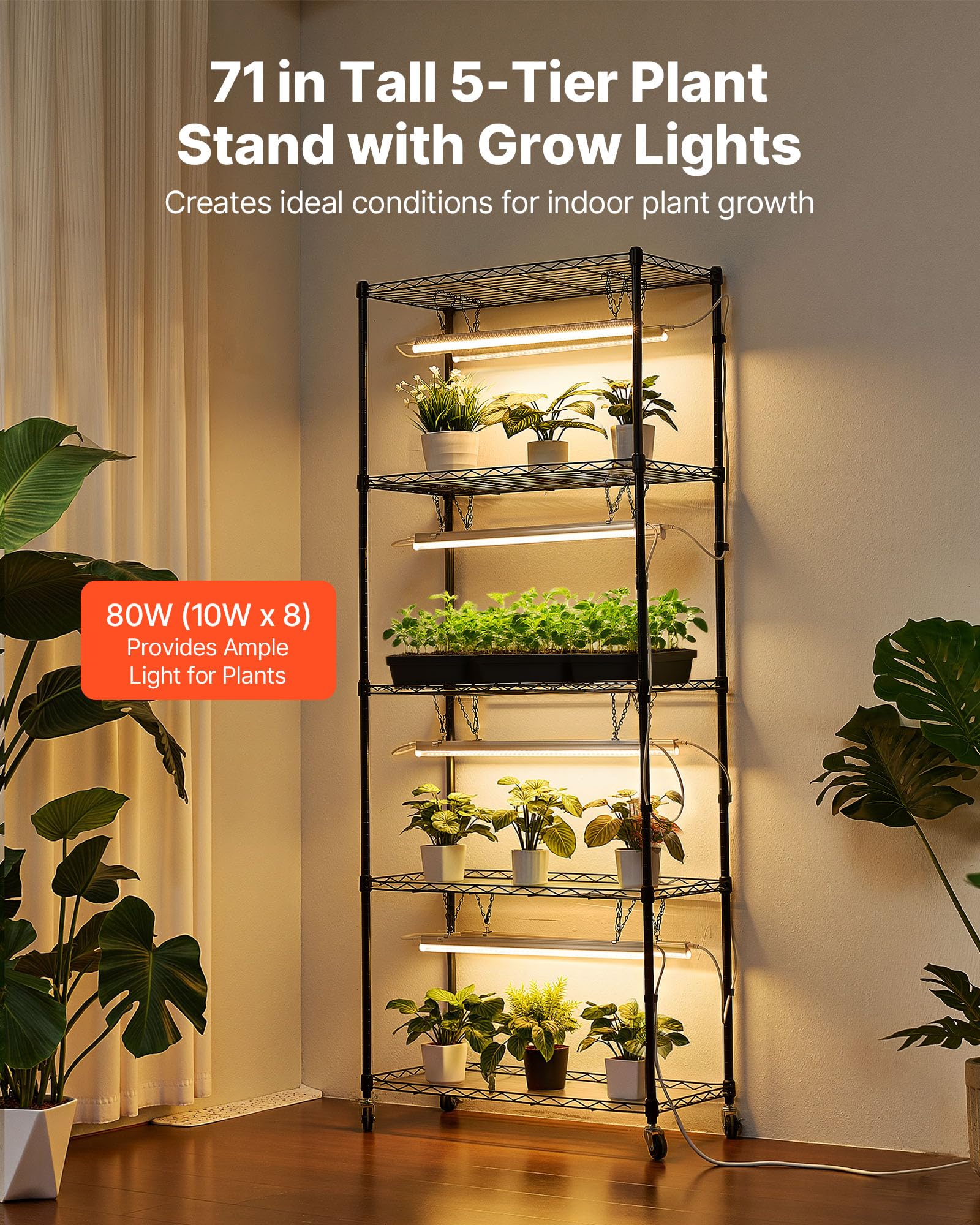 VEVOR 71-inch tall plant shelf displaying many plants indoors