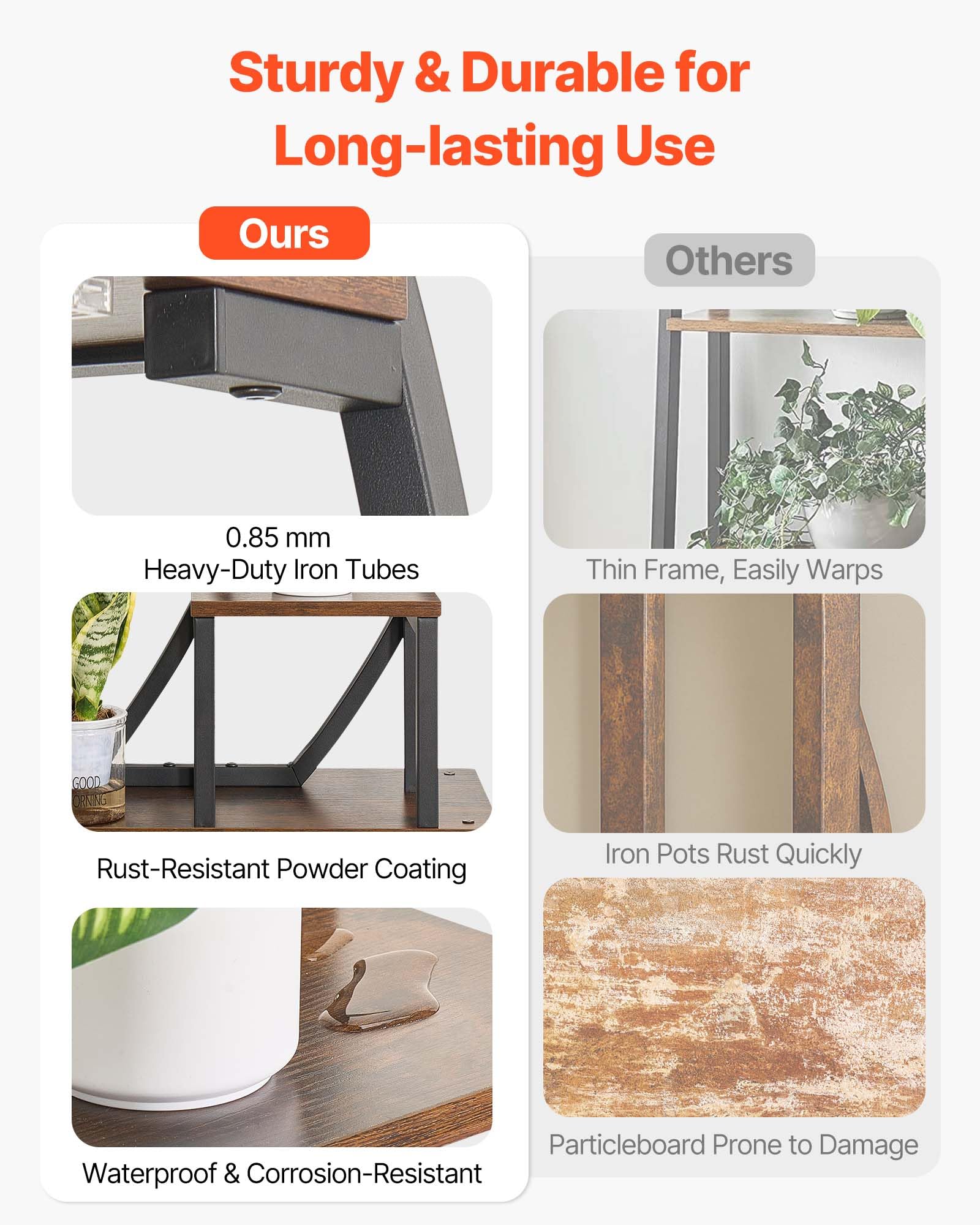 VEVOR Plant Stand uses 0.85mm tubing for a sturdy, durable frame.
