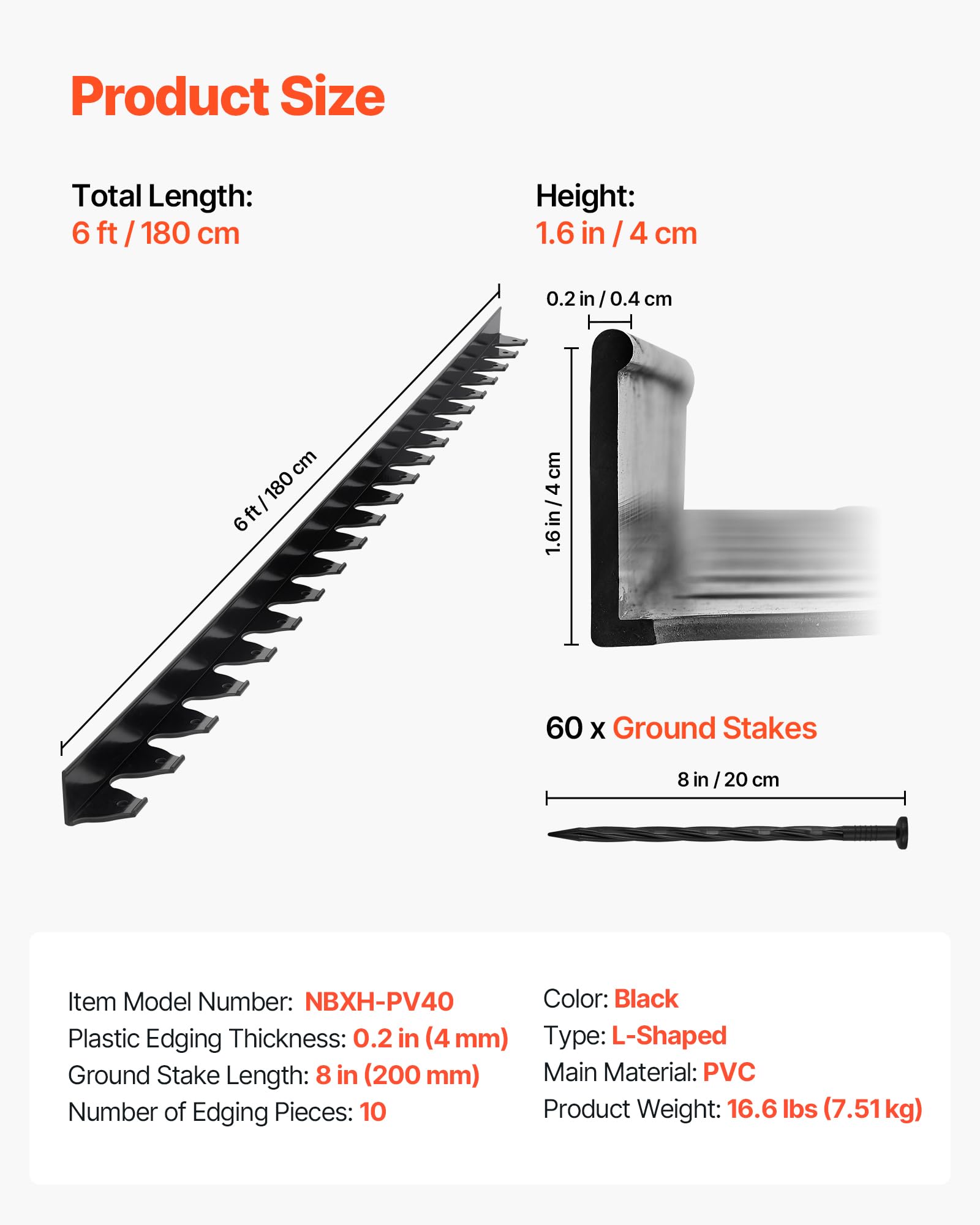 VEVOR plastic garden border 1-6in height for raised edging
