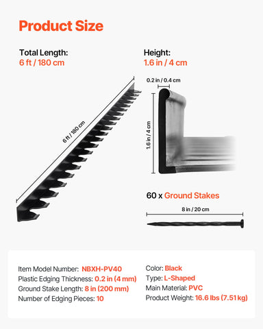 VEVOR plastic garden border 1-6in height for raised edging
