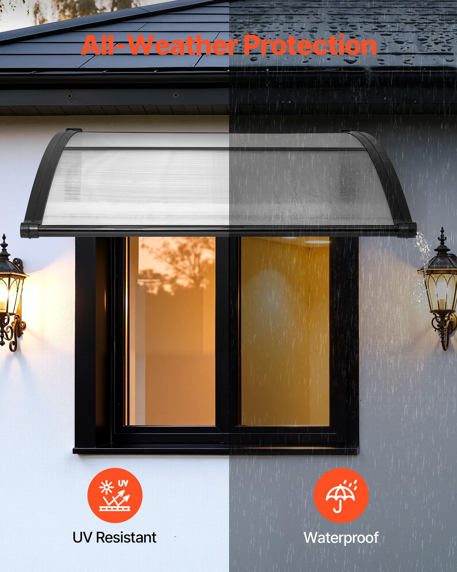 VEVOR polycarbonate cover offers clear visibility and weather protection.