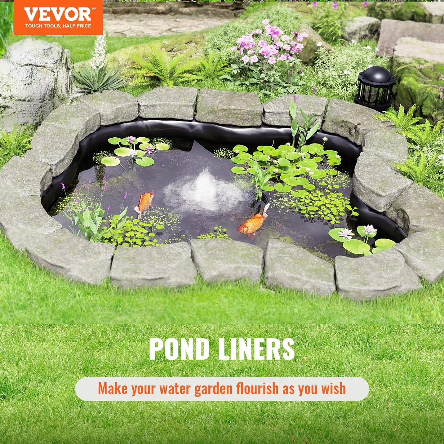 VEVOR EPDM liner shows puncture resistance ideal for koi ponds