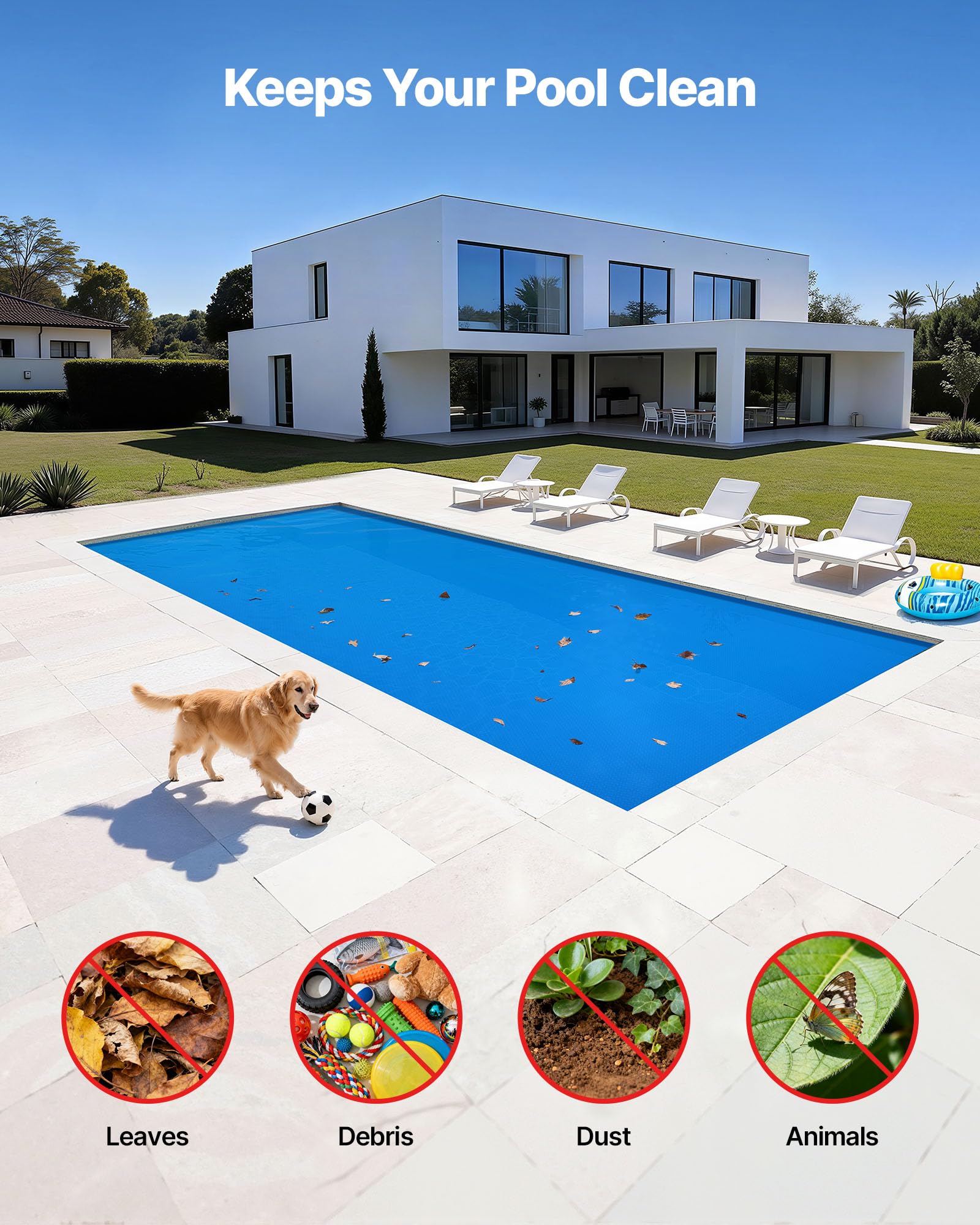 VEVOR reduces water evaporation, lowering refills and chemical usage.