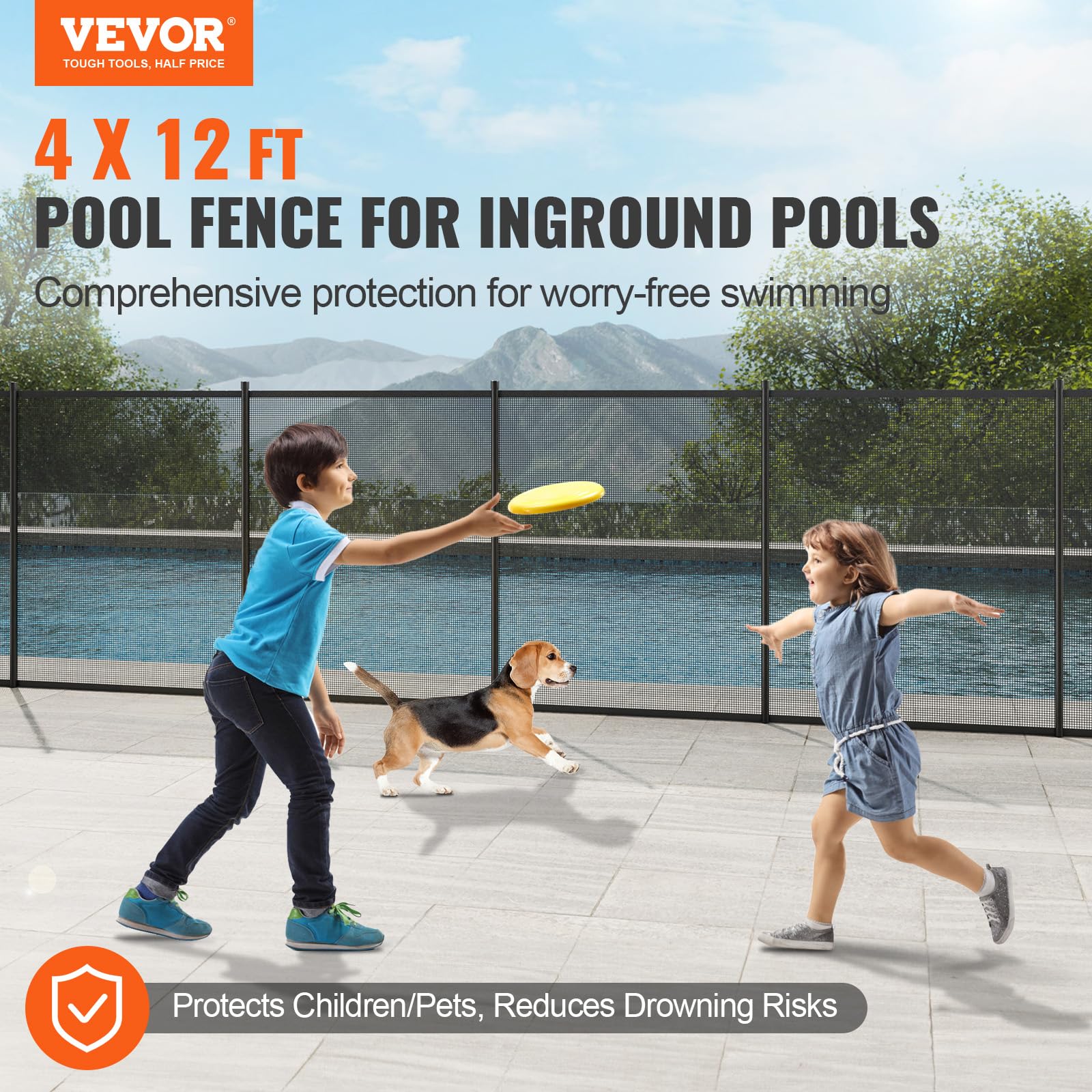 VEVOR pool fence stainless-steel legs ensure sturdy support in windy conditions.
