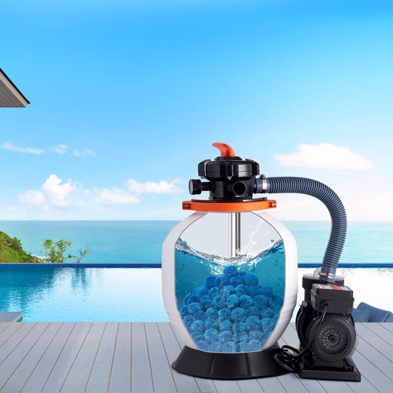 VEVOR blue filter balls compatible with sand, cartridge, and DE systems.