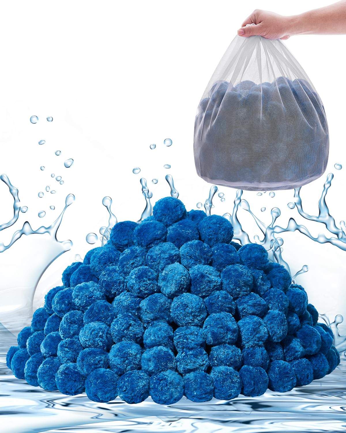 VEVOR pool filter balls blue polyester close-up for high filtration strength.