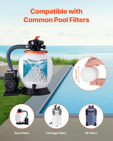 VEVOR filter balls compatible with sand, cartridge, and DE systems.