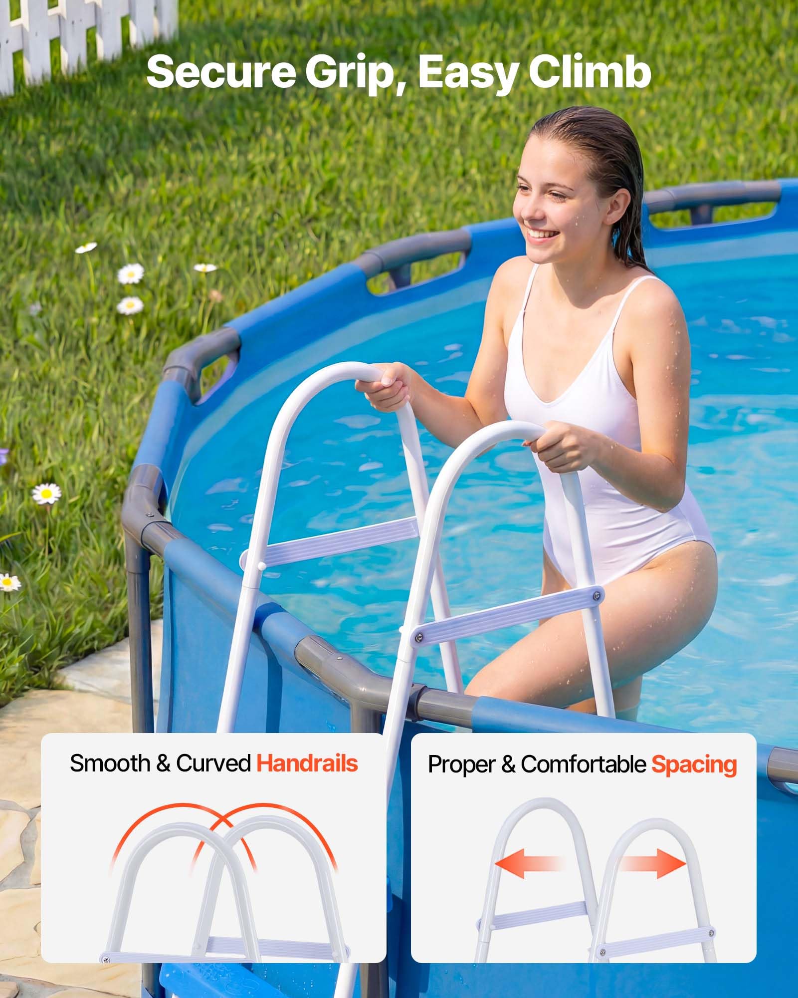 VEVOR pool ladder ergonomic handrails provide a comfortable grip