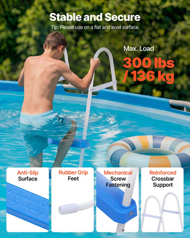 VEVOR pool ladder reinforced crossbar boosts stability on flat surfaces