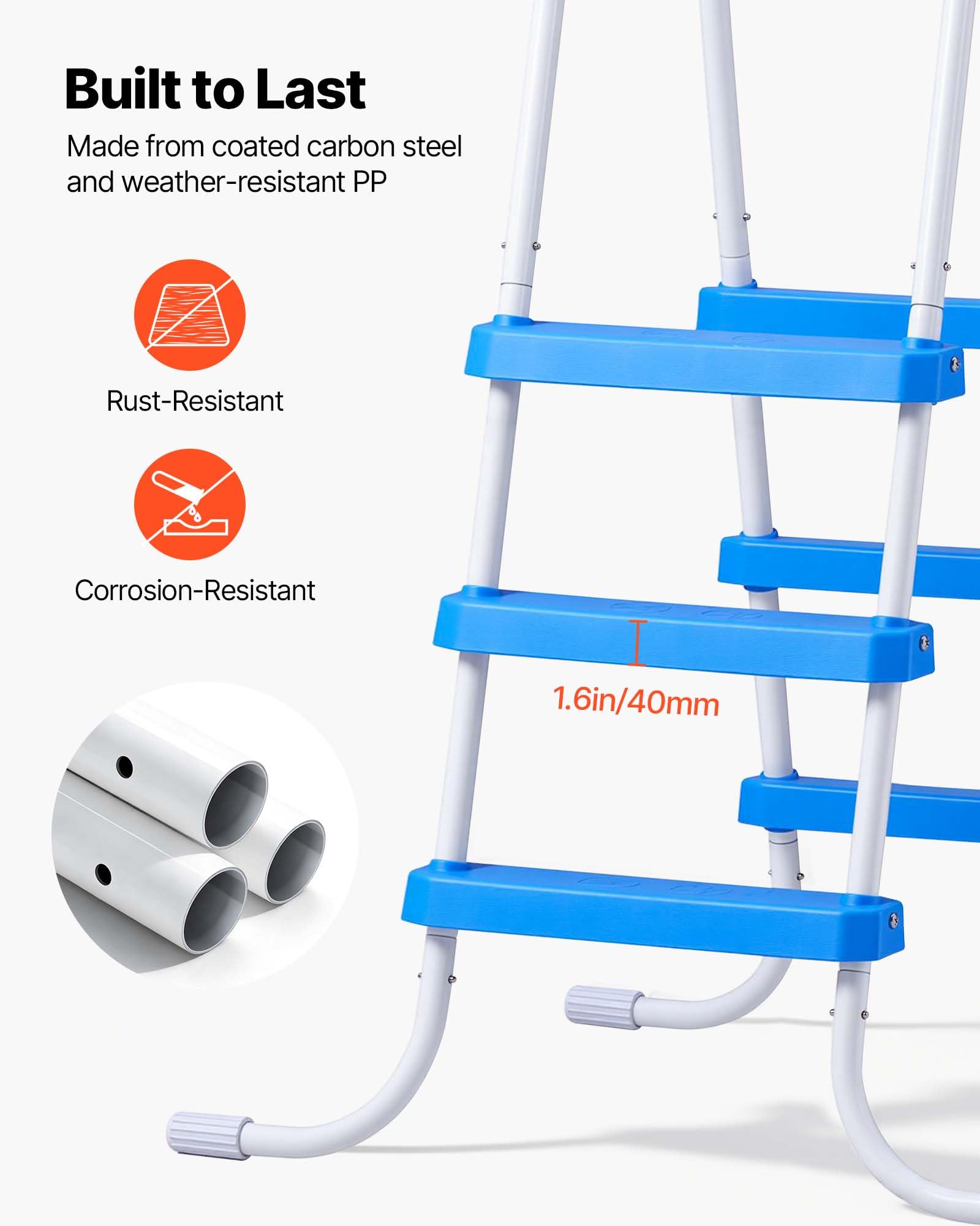 VEVOR pool ladder rubber feet provide secure footing on wet decks
