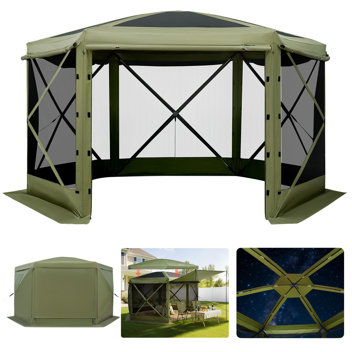 VEVOR pop-up gazebo 10x10 setup showing spacious shade for outdoor gatherings.