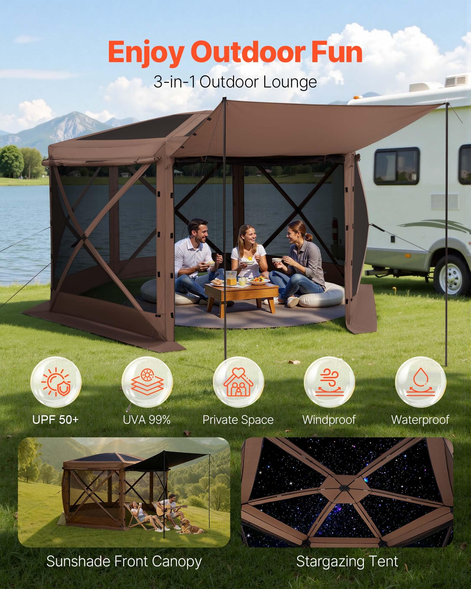 VEVOR 12x12 pop-up gazebo removable top for adaptable shade and protection.