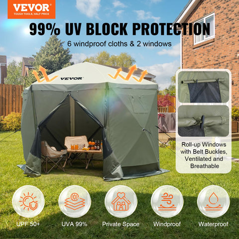VEVOR pop up gazebo army green side view emphasizes windproof stability and quick setup.