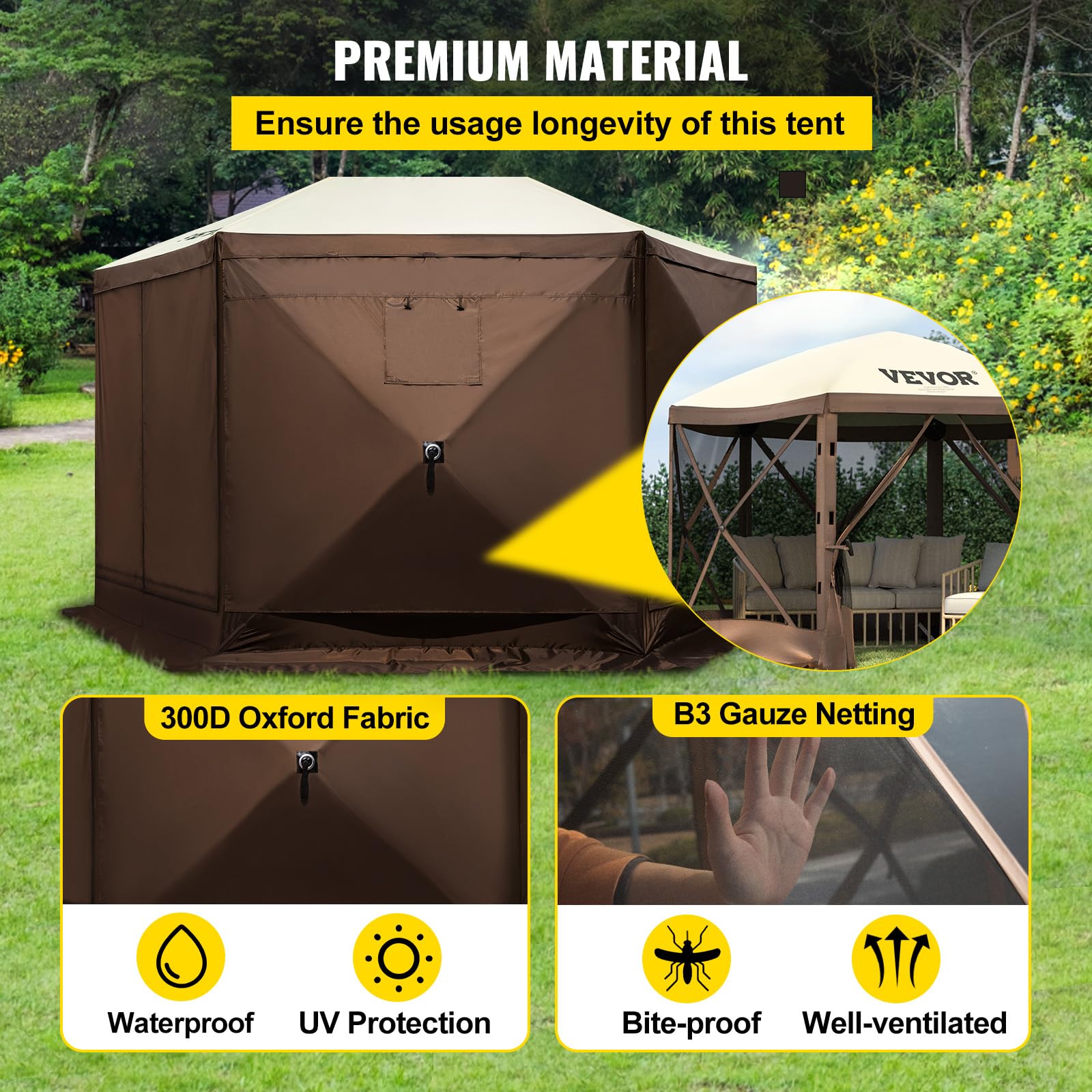 VEVOR front-panel awning extended for shaded seating