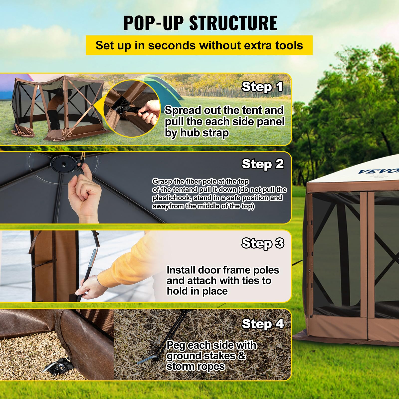 VEVOR steel-frame gazebo for stable setup in windy conditions