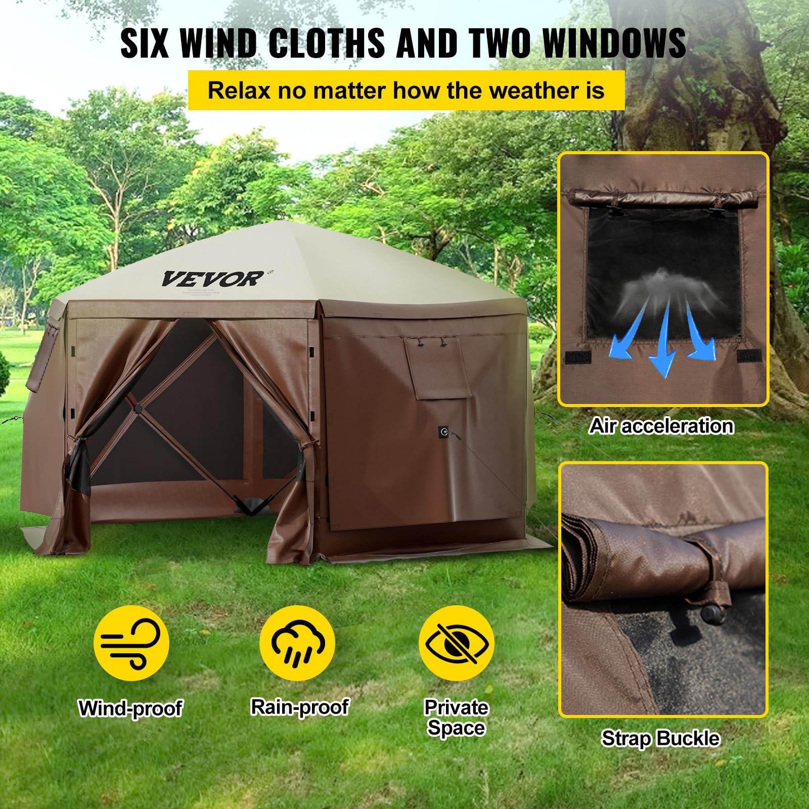 VEVOR gazebo fabric close-up showing UV protection and waterproof coating