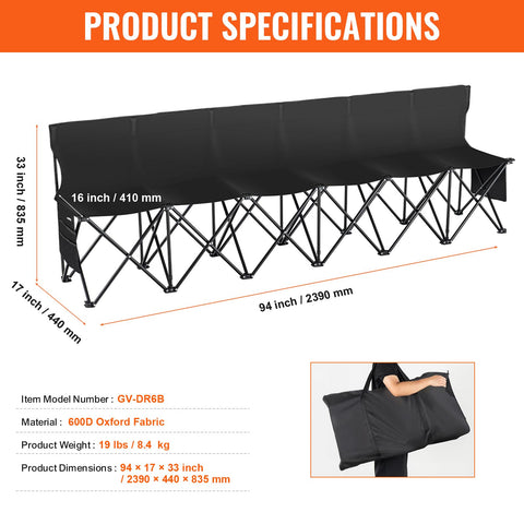 VEVOR bench dimensions 2390x440x835 mm