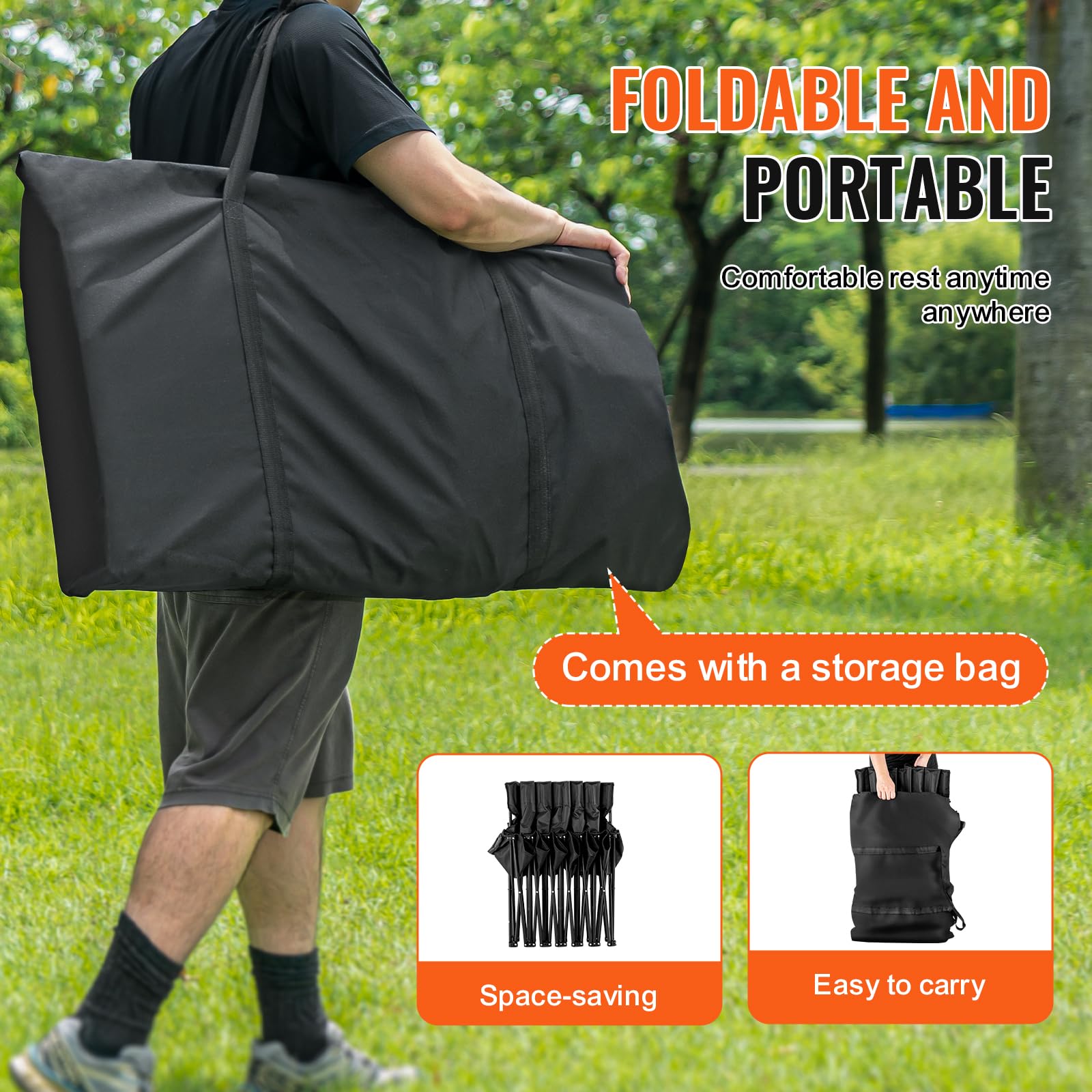 VEVOR fold-and-go bench folds in seconds for storage