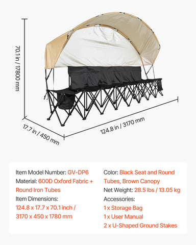VEVOR portable folding bench front view showing oversized seating