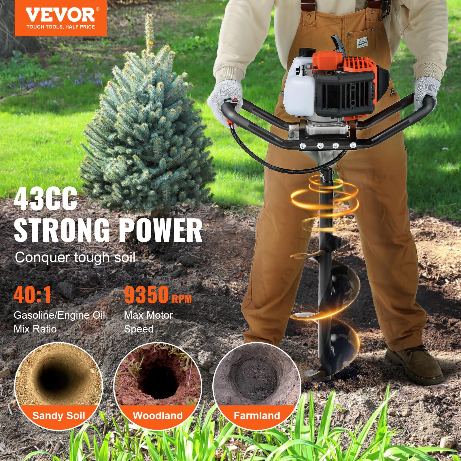 VEVOR Post Hole Digger 8-inch auger bit ready for deep holes