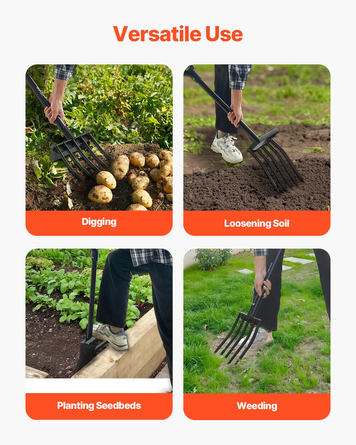 VEVOR potato fork use for harvesting and turning soil in beds