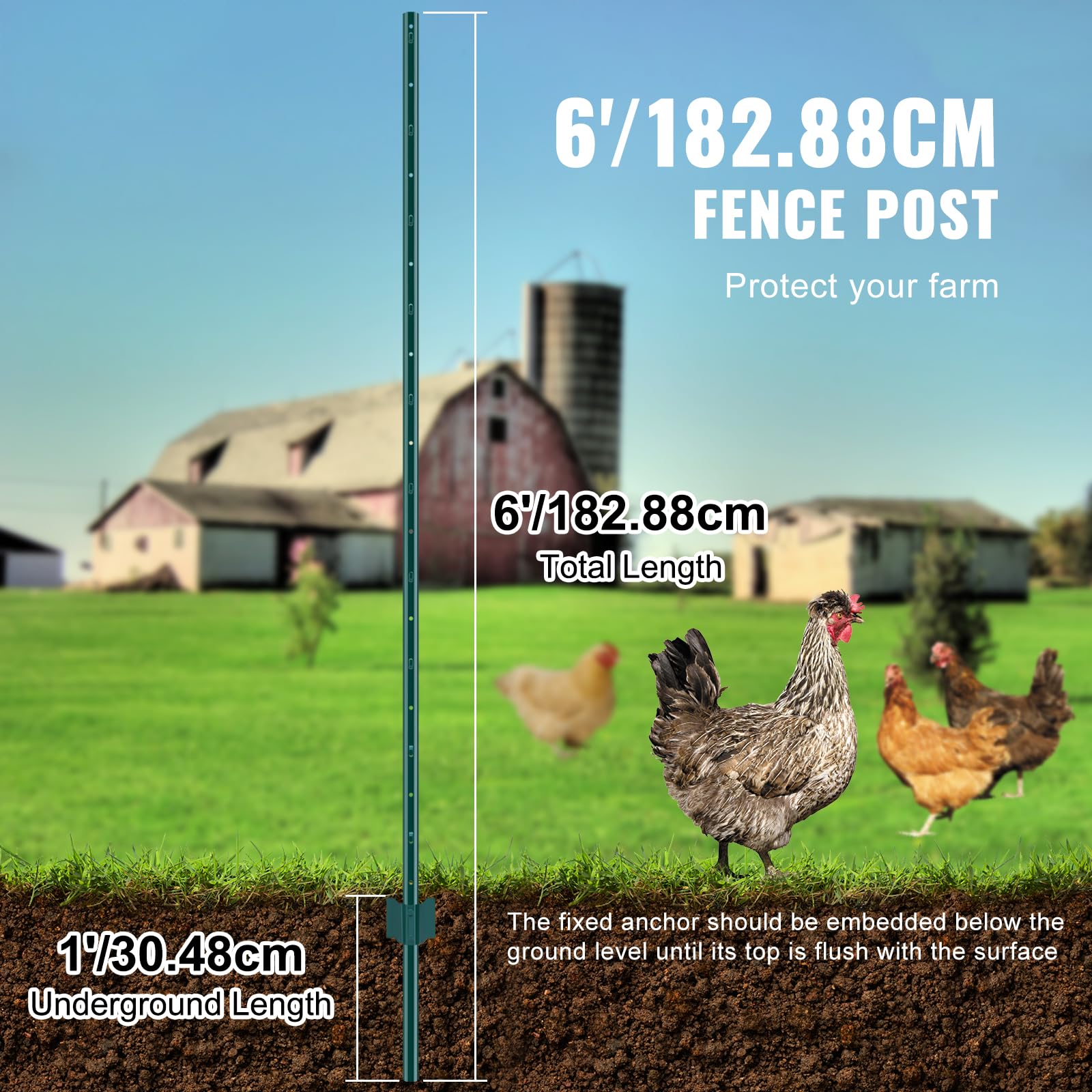 VEVOR powder-coated fence post surface shows UV-resistant finish.