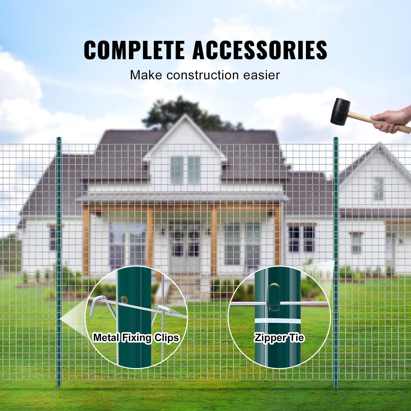 Powder-coated green finish on VEVOR fence post for UV and weather protection