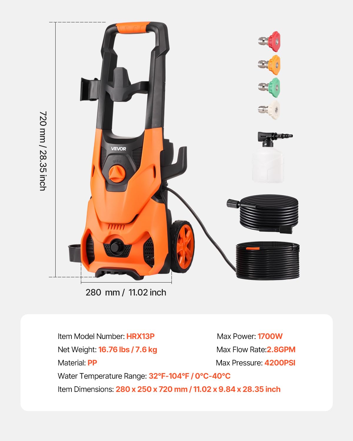 VEVOR auto shut-off 105C protects the unit during long tasks