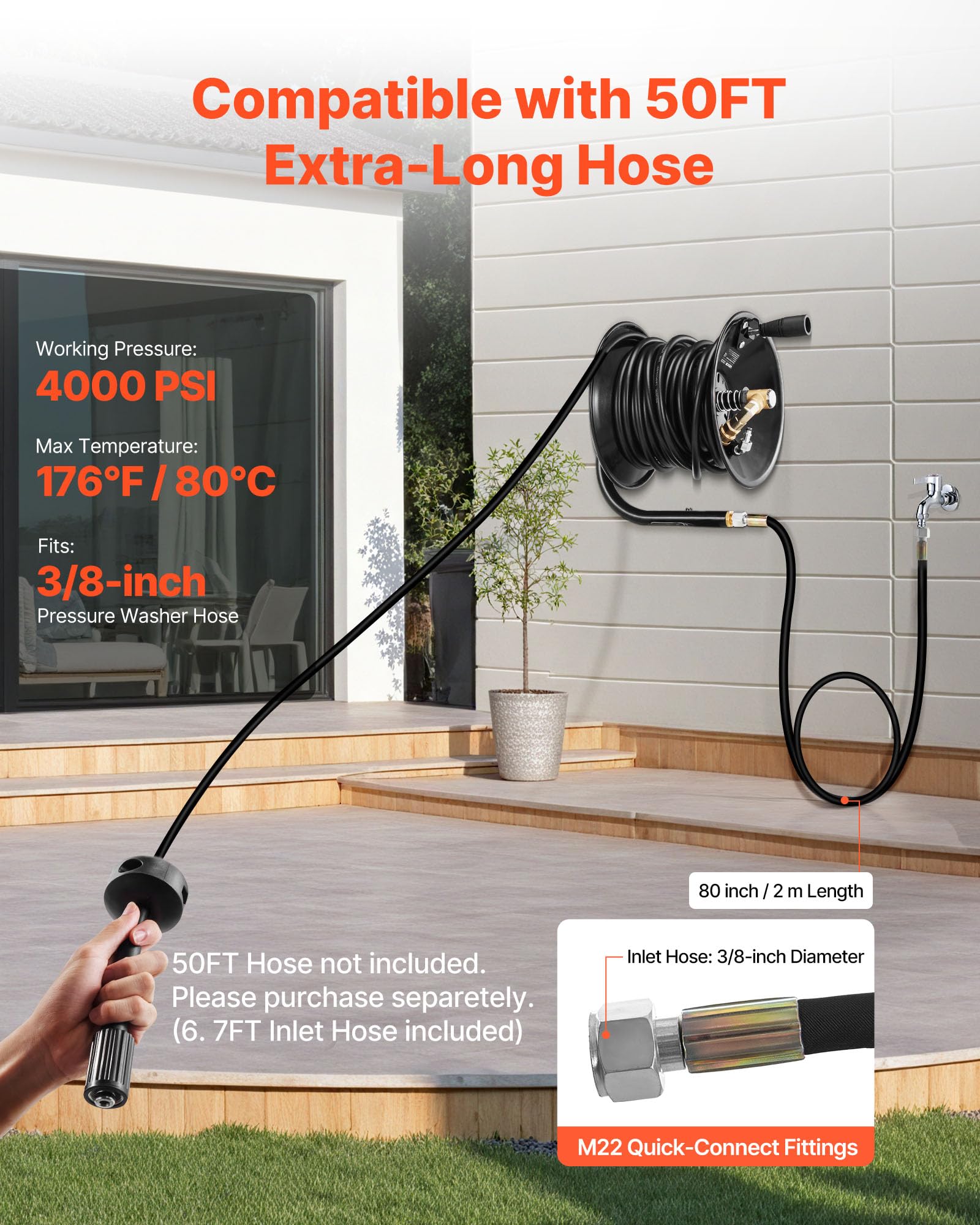 VEVOR 50 ft hose connection with M22 end for quick setup and compatibility